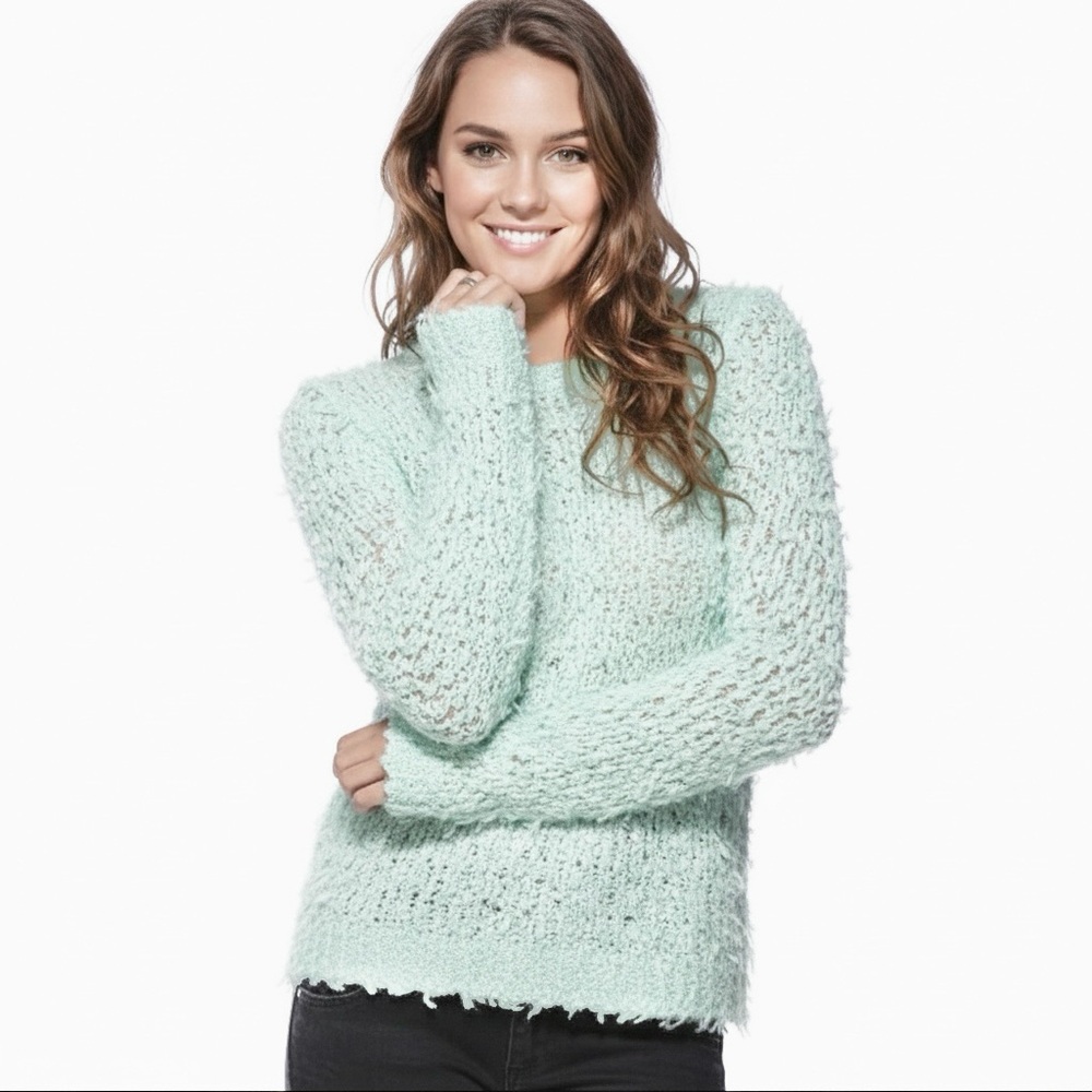 Free People Mint Green Chunky Textured Popcorn Knit Sweater Small NWT - Picture 16 of 17